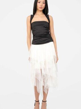 Honey Violetta tulle multi layered midi skirt off white women's size S NWT